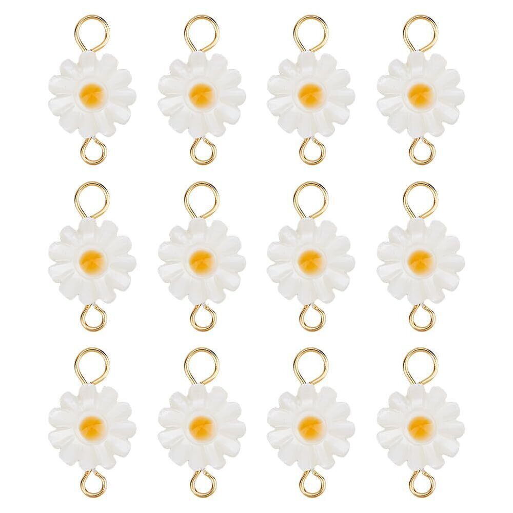 6593 12pcs Natural Freshwater Shell Connector Charms 10mm Daisy Pendant